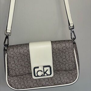 Calvin Klein Cream and Brown Shoulder Bag